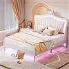 Kelodan Lettino imbottito per bambini, 140 x 200 cm, struttura letto per bambine, struttura matrimoniale a corona bianca in pelle PU con luci a LED, rete a doghe e schienale (materasso non incluso)