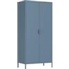 Brigros - Armadio Metallico 2 Ante Con Ripiani E Appendiabiti 80x40x170 Cm, Armadio Salvaspazio Multiuso Per Camera Da Letto, Cameretta E Mansarda, Guardaroba Moderno In Metallo Colorato (Ceruleo)