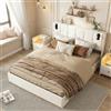 BLSYHDH Letto baule 140x200,letto imbottito idraulico letto cassapanca in legno con LED y testiera e rete a doghe, letto matrimoniale con ripostiglio (beige, 140x200)
