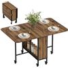 HOMCOM Tavolo da Pranzo Pieghevole, Tavolo a Ribalta per 4-6 Persone, Tavolo da Cucina Salvaspazio Moderno con Ripiano e 6 Ruote, in Metallo, 130x80x74 cm, Marrone Effetto Legno