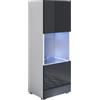MB Muebles Bonitos, Vetrina Con Piedini 2cm Luke V3, LED, Melamina, Finitura Lucida, Bianco e Nero, 40x128x29cm