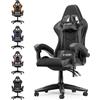 bigzzia Sedia da Gaming, Sedia Ergonomica Gaming con Cuscino Lombare+Poggiatesta,Sedia da Ufficio e Computer Regolabile in Altezza Per Adulti,Ragazze,Ragazzi (Senza Poggiapiedi, Grigio)