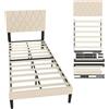 UISEBRT Letto imbottito 90 x 200 cm, telaio letto con bottoni, struttura piattaforma con testiera imbottita in similpelle, supporto a doghe in legno, letto matrimoniale per adulti, design moderno