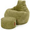 Green Bean© Beanbag con sgabello in velluto a coste - Beanbag per il soggiorno, la camera da letto, sedia a sacco per adulti Verde - circa 230L di riempimento 90x80x80 e 45x30