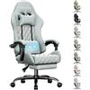 SOLAVERO Sedia Gaming Massaggiante in Tessuto Suédine, Poltrona Gaming Ergonomico con Supporto Lombare, Sedia Gamer con Poggiapiedi Telescopico, Portata 150kg, Azzurro Chiaro