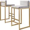 Guyifuny Set di 2 sgabelli da bar, sgabello moderno in velluto con schienale e poggiapiedi in oro, sgabello alto per cucina, pub, cucina, caffetteria, 25,6'' H, bianco