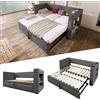 Kebnor Letto giornaliero imbottito, divano letto singolo con letto estraibile, braccioli con porta di ricarica USB e Type-C e porta bevande, tessuto misto lino, senza materasso. (grigio, 90 x 200 cm)
