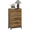 HOMCOM Cassettiera 4 Cassetti Antiribaltamento con Maniglie Nere, Mobile Cassettiera in Metallo e Truciolato, 62x35x105 cm, Marrone Chiaro