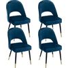 Ya-Home Set di 4 Sedie da Pranzo in Velluto con Gambe in Metallo, Blu