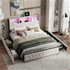 BLSYHDH Letto baule 140 x 200 con rete, cassapanca in legno con testata imbottita a LED, letto matrimoniale con contenitore per adulti cassettiera letto 2 persone LED (beige, 140 x 200)