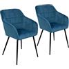 IDMarket - Set di 2 sedie in velluto blu con braccioli MADY
