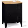 IDMarket - Comodino Ester a 1 Anta in Metallo Nero con Piano in faggio in Stile Industriale