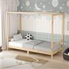 ML DESIGN modern living ML-Design Letto per Bambini 90x200 cm a Forma di Porta da Calcio e Pallamano, Letto Singolo in Legno Massello di Pino Naturale con Rete a Doghe, Letto Sportivo Basso, Giroletto Cameretta