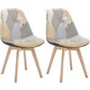 WOLTU Set di 2 sedie da pranzo Sedia da Scrivania con Schienale Rivestito in Tessuto di Lino Patchwork Gambe Legno Moderno