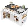 KecDuey Isola da cucina 120 x 60 x 90 cm, armadio con 3 cassetti, 1 ripiano per spezie, ripiano regolabile, doppio ripiano (senza piatto per cani), spaziosa area per animali domestici (senza cuscino per cani