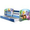 ACMA Letto per Bambino Cameretta per Bambino con Materasso Cassetto Rete a doghe II BLU (01 Zoo, 160x80 cm + Cassetto)