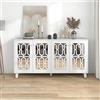 Moimhear Casa e soggiorno, mobili a specchio con manici in cristallo, credenza quattro ante, per soggiorno e sala da pranzo, 160 x 40 x 84 cm (bianco)