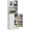 HOMCOM Credenza Cucina Alta con Armadietto Dispensa 60x35x169 cm Bianco | Piano Portamicroonde, 8 Ripiani su Ante, Ante in Vetro, Mensole Regolabili, Mobile Stretto, Soggiorno, Sala da Pranzo