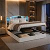 QMTXBYJ Letto Matrimoniale con Contenitore 160x190 cm con LED e USB, Letti matrimoniali moderni con testiera e vano portaoggetti, Letto imbottito 160x190 con Contenitore, Senza Materasso,velluto