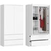 Home Collective Armadio bianco, armadio con 2 ante e 2 cassetti, 90 cm di larghezza 180 cm di altezza, appendiabiti, armadio, camera da letto, soggiorno