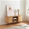 [en.casa] Credenza Mobile Basso Contenitore con Piano Ovale Scomparti Aperti e Chiusi con Ante Scorrevoli in Bambù 140 x 40 x 56 cm Naturale