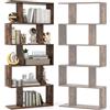 HOMASIS Libreria a Forma di S, Scaffale di Stoccaggio con 5 Livelli, Libreria Scaffale da Terra in Legno, Scaffale Divisorio Verticale per Soggiorno, Camera da Letto, Ufficio, 70x23,5x158cm (Marrone)