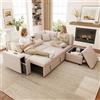 Wyibwy Divano componibile 5 posti con funzione letto,divano angolare a L con porta USB e pouf contenitore,divano letto avec luce di lettura e tavolino ribaltabile,divani modulare trasformabile,Lino,Beige