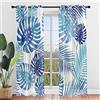 Surwin Tende per Interni 2 Pezzi, Foglie Stampa Tende Voile, Tende Semi Trasparenti con Occhielli, 3D Tende a Vetro per Camera da Letto, Cucina, Soggiorno (Foglia Blu,140x275cm)