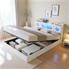 JYNVO Letto Matrimoniale imbottito 160 x 200 cm con Contenitore Idraulico, letto con Luci LED RGB, Porta USB/Tipo-C, Testiera con Mensola, rete a doghe, bianco, pelle PU
