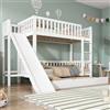 Trdlpyn Letto a Castello con letto Estraibile 90x200/190cm, Letto a Soppalco per Bambini Ragazzi- 3x Rete a doghe, con Scivolo e Scala dritta a 4 gradini, Strutture in Legno Massello