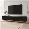 Komodee Banff TV175 - Mobile TV, Frontale Liscio Nero, Rovere artigianale, Larghezza 175 cm, Altezza 30 cm, Profondità 32 cm