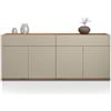 WHOUS Credenza e Buffet GARDA per Soggiorno con 2 Cassetti e 4 Ante, Madia per Salotto, Cucina e Sala da Pranzo in Legno, 160,1x35x70 cm, Tortora Opaco e Rovere