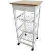 Mueble Gestion Carrello da Cucina con Ruote Bianco 1 cassetto e 3 vassoi in Metallo 84x37x37Cm