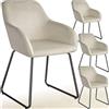 tectake® set di 4 sedie in velluto per sala da pranzo, poltrona elegante, sedia imbottita con schienale, poltroncina di design, per soggiorno, cucina, ufficio, gambe in metallo, 4 sedie - Crema/Nero