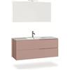 AQA DESIGN mobile bagno composizione 4 pezzi, mobile bagno con lavabo, base sospesa con frontali in MDF cannettato, set mobili bagno nr2 cassetti - Rosa cipria - 121x46,5x190 cm