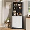 MASAJIA Credenza Cucina con LED, 180 cm Alto Stoviglie Cucina con 4 ante e ripiano regolabile, armadio portaoggetti con piano di lavoro, mobile vetrina per sala da pranzo soggiorno (nero)