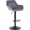 ralex-chair Set di 1 Sgabelli da Bar, Altezza Regolabile, in Tessuto di Velluto, Sedie Girevoli da Bar, Sedie da Bar con Schienale e Braccioli, per Bar, Bancone e Cucina, Grigio