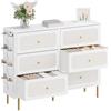 Hzuaneri Cassettiera, Mobile con 6 Cassetti in Tessuto, Credenza Multifunzionale con Tasca, Struttura in Metallo, 30 x 110 x 85 cm, per Soggiorno e Camera da Letto, Morden, Bianco-Oro DU25813AW