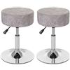Mendler Set 2 sgabelli Girevole Regolabile HWC-C22 Cromato Tessuto Effetto Scamosciato Ø 35cm Grigio Ghiaia