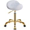 SCGSJZH Sgabello da Sella Dorato con Ruote, Professionale Sgabelli con Ruote in Altezza Regolabile, in con Motivo Glaciale PU Pelle Girevole Sedia per Salone di Spa (Bianco, Senza Schienale)