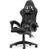 bigzzia Sedia Gaming,Sedia Ufficio Ergonomica con Supporto Lombare Sedia da Gioco in Pelle Pu con Altezza Regolabile(Nessun RGB, Nero)