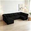 Wyibwy Divano angolare grande,308x154x82cm,sofa 6 posti,con tasche portaoggetti,combinabile in modo flessibile in divano a U,a L,divani a letto, divano componibile,modulare,velluto a coste,Nero
