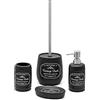 Inbagno Set Bagno Completo in Ceramica Nera con Stampe a Contrasto Bianche, Include Dispenser Sapone, portaspazzolini, portasapone e portascopino