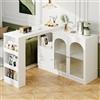 TOBIDOEN Tavolo da bar girevole a 360° con spazio 120 x 40 x 97 cm, tavolo da pranzo estraibile, armadio da bar multifunzionale isola cucina con ripiani aperti e porta in vetro, tavolo da cucina in