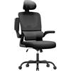 naspaluro Sedia Da Ufficio Ergonomica Con Supporto Lombare Adattativo a Forma Di C, Poggiatesta Regolabile, Braccioli Ribaltabili, Poltrone Ufficio a Rete Traspirante per Scrivania, Casa,Nero