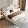 MCDSAJ Struttura letto imbottita, piattaforma in velluto, full size, letto matrimoniale rivetti trapuntati a bottoni, testiera con contenitore sollevabile (140 x 200 cm)