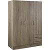 Composad | Armadio della Linea FACILE con 3 Ante e 2 Cassetti, Camera da Letto, Armadio con Ante, Dimensioni (LxAxP) 119,30x184,40x46,30 cm, Colore Rovere Sonoma, Made in Italy