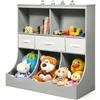 KOMFOTTEU Mobile portaoggetti multiuso per libri e giocattoli, armadietti di 2 diverse dimensioni, armadio per bambini, libreria aperta con 3 cassetti, 93 x 40 x 94 cm (grigio) (QF53080PAFR)