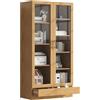 HAINEW Libreria con 2 ante in vetro e cassetti, armadietto alto per soggiorno, cucina, sala da pranzo, ufficio, 80 x 40 x 160 cm, colore legno