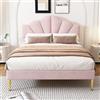 KAZZIO Letto rivestito, 140 x 190 cm, velluto, letto a conchiglia con piedi in ferro dorato, doghe in legno, testiera regolabile in altezza (rosa)